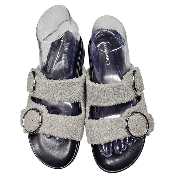 Marc Fisher Keena2 Gray and Black Double Buckle Strap Slides Women's Size 9 - Picture 1 of 9
